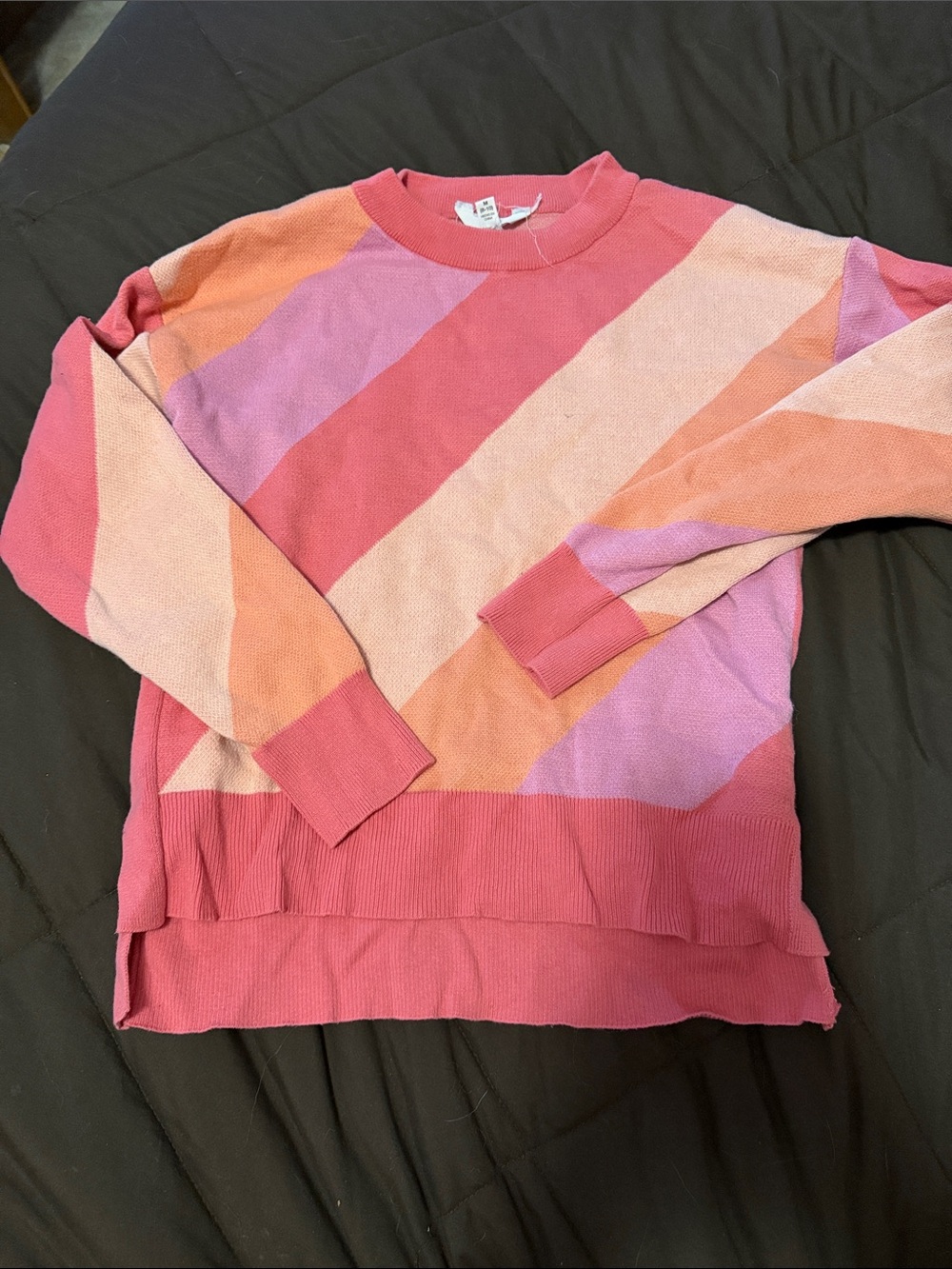 Time and Tru Pink & Coral Diagonal Stripe Crewneck Sweater